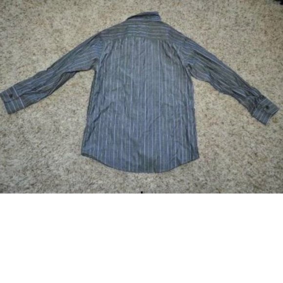 Boys Dress Shirt Chaps 8 Gray Purple Striped Long Sleeve Button Up Collared - Picture 3 of 3